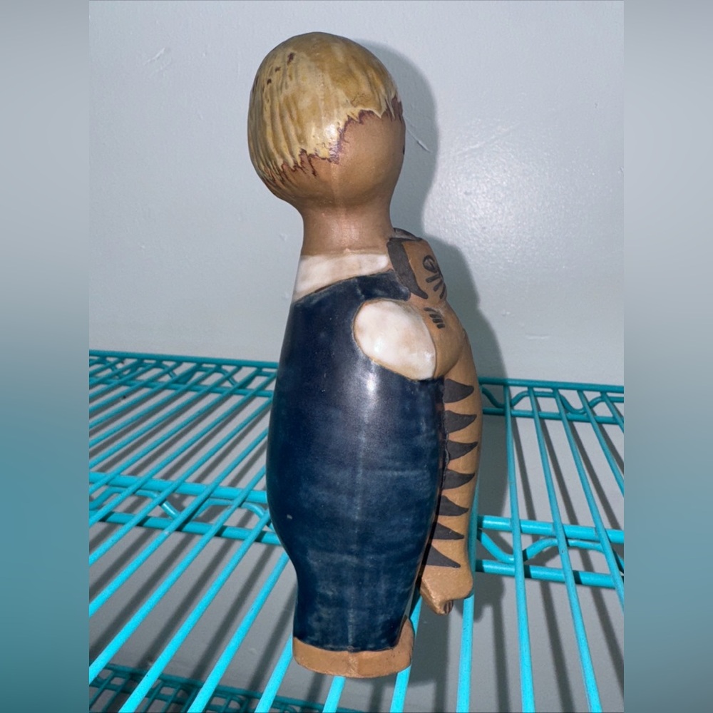 Vintage Lisa Larson Figurine Pelle Scandinavian Gustavsburg Sweden Boy With Cat - Picture 4 of 5